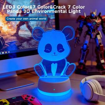 1pc 3 Color & 7 Color & Crack 7 Color 3D Cute Panda LED Night Light, USB Powered Table Lamp, Suitable For Bedroom, Living Room, Office Decor - Perfect Gift For Autumn Festivals, Holidays, Father's Day And Mother's Day