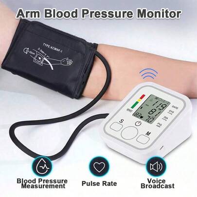 1 Automatic Arm-Type Electronic Blood Pressure Monitor, No Battery Required, USB Rechargeable Blood Pressure Measurement Device For Home Use