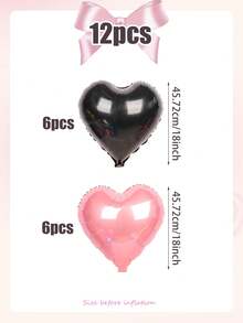 12pcs Heart-Shaped Foil Balloons, Black And Pink, 18 Inch Polyester Film Helium Balloons, Suitable For Party, Birthday, Anniversary, Wedding Decoration - Universal Metallic Balloons, No Power Required - Multicolor - View 8
