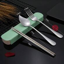 3件套不锈钢叉子、筷子、勺子便携餐具套装，适合家庭、户外、学生使用