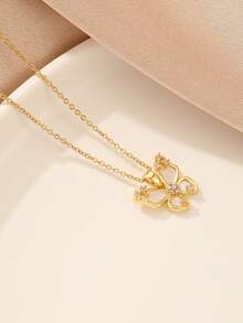 1件蝴蝶吊坠项链，时尚、创意、独特、百搭，适合日常佩戴和通勤（OPP袋包装） - 金黃色 - 查看 2