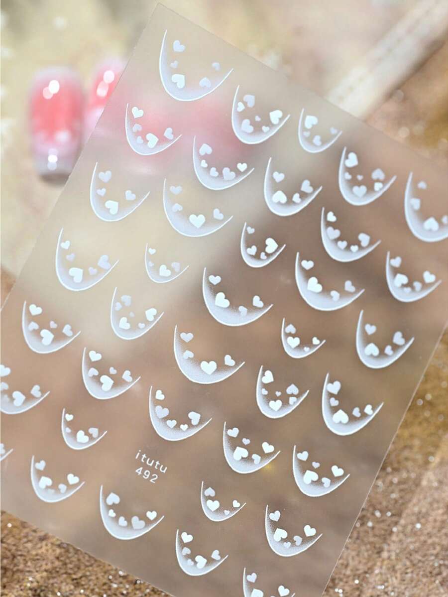 1片装 时尚法式3D简约线条美甲贴纸 不规则线条爱心美甲贴纸 美甲装饰DIY