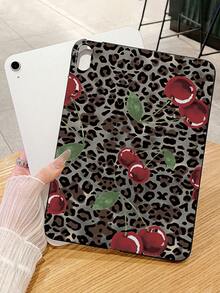 Leopard Print Cherry Pattern Matte IPad Case - Shockproof Protective Cover, Aesthetic Tablet Accessories, Compatible With IPad 11th Generation, IPad Cases, Kindle Cases - Black - View 3