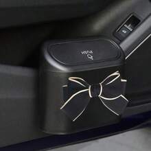 1pc Cute Bow-Knot Car Trash Can, Adorned With 3D Bow Decor, Filled With Girly Charm, Breaks The Monotony Of Traditional Car Trash Cans, Ideal For Vehicle Organization And Keeping Your Car Clean And Tidy - Bow-decorated Trash Can - View 5