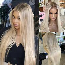 2026 New Arrival Highlight Beige Blonde Wig Human Hair For European White Skin Women 100% Real Human Hair Balayage Straight Ash Blonde Colored Wigs 180% Density Ready To Wear Pre Plucked Salon Quality 18inch 20inch Human Hair Wigs For Women Middle Part 13x4x1 UHD Transparent Lace Front Human Hair Wigs