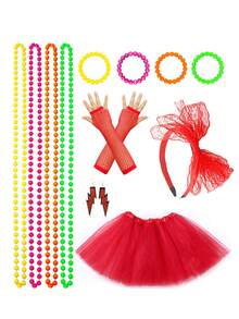 D EXCEED 4/11/12Pcs Women's 70s-80s Costume Accessories – Neon Beaded Necklaces, Bracelets, Gloves, Leg Warmers – For Vintage Themed Parties, 70s-80s Reunions, Retro Fashion Events & Classic Rock Concerts​ - Multicolor - View 39