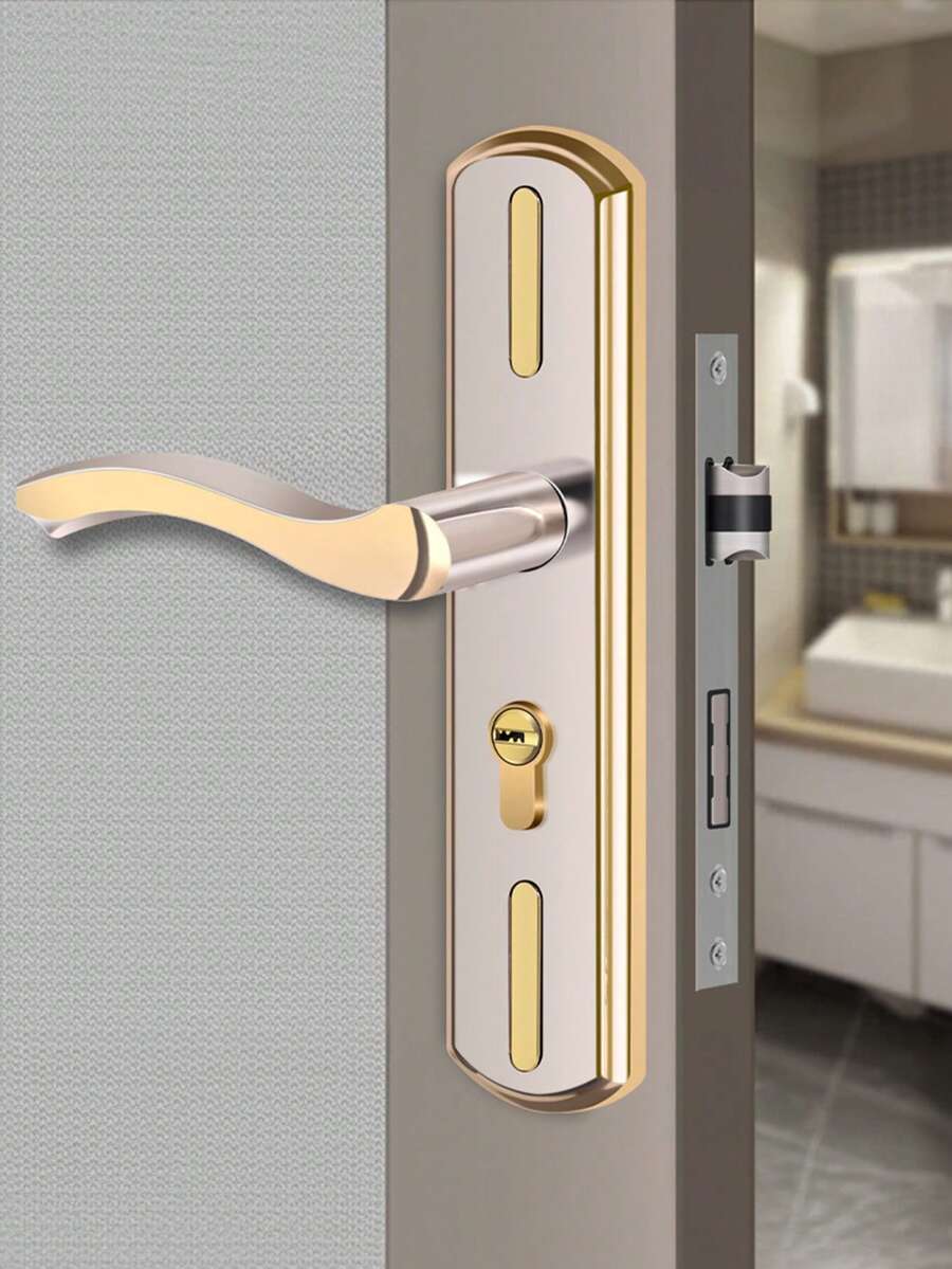 1 Set Cerradura de puerta de madera ajustable, Manija de puerta para el hogar universal, Cerradura de puerta de habitación interior, Perilla mecánica, Metal pulido, Sin necesidad de energía, Juego de manija de puerta moderna para decoración del hogar, Manija de puerta interior de moda con llave, Cerradura de antirrobo universal para puerta única