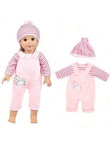 16-18 Inch Reborn Doll Clothes, 3pcs Set Including Pink Striped Unicorn Suspender Pants, Christmas, Halloween, Birthday Holiday Gift (Doll Not Included),Doll Clothes,Baby Doll Clothes,Reborn Doll Clothes