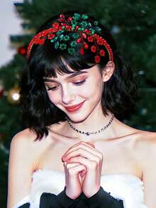 1pc Pearl & Rhinestone Headband, Elegant Crystal Beaded Women Headpiece Suitable For Bride, Wedding, Party, Holiday Gift, Date, Daily Wear, Valentine's Day ,Hair Band ,Diadema ,Hair Hoop - Red - View 4