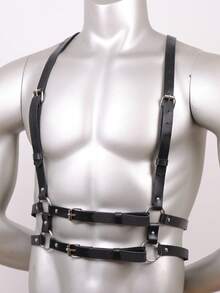 1件朋克哥特几何图案PU皮男士吊带，节日服装礼物 - 黑色 - 查看 4