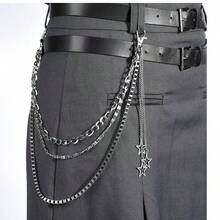 1pc Punk Style Hollow Star Decor Multi-Layer Chain Pants Chain, Hip Hop Fashion Waist Chain Accessory - Silver - View 2
