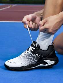 男女羽毛球鞋，碳板+气垫橡胶鞋底，超轻透气，防滑耐磨，专业羽毛球比赛及训练鞋 - 黑與白 - 查看 3