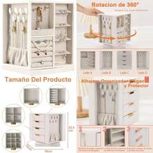 Joyero Organizador Giratorio de 360°, Caja Joyero para Mujer con 4 Cajones, Almacenamiento Vertical, Alajeros Joyeria Mujer Grande para Aretes, Collares, Pulseras Anillos y Todo Tipo de Joyas(default) - Multicolor - Ver 1