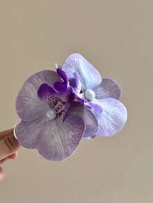 4件套 4.33英寸/11厘米 仿真花 仿真珍珠 兰花发夹，双花大号鳄鱼夹发饰，紫色、蓝色、绿色、粉色可选，适合度假、发型设计、马尾辫、发髻等场合，百搭、优雅、简约，纯色发爪，适合日常佩戴、休闲、通勤、发夹、发卡、头饰、弹簧发夹 - 彩色 - 查看 12