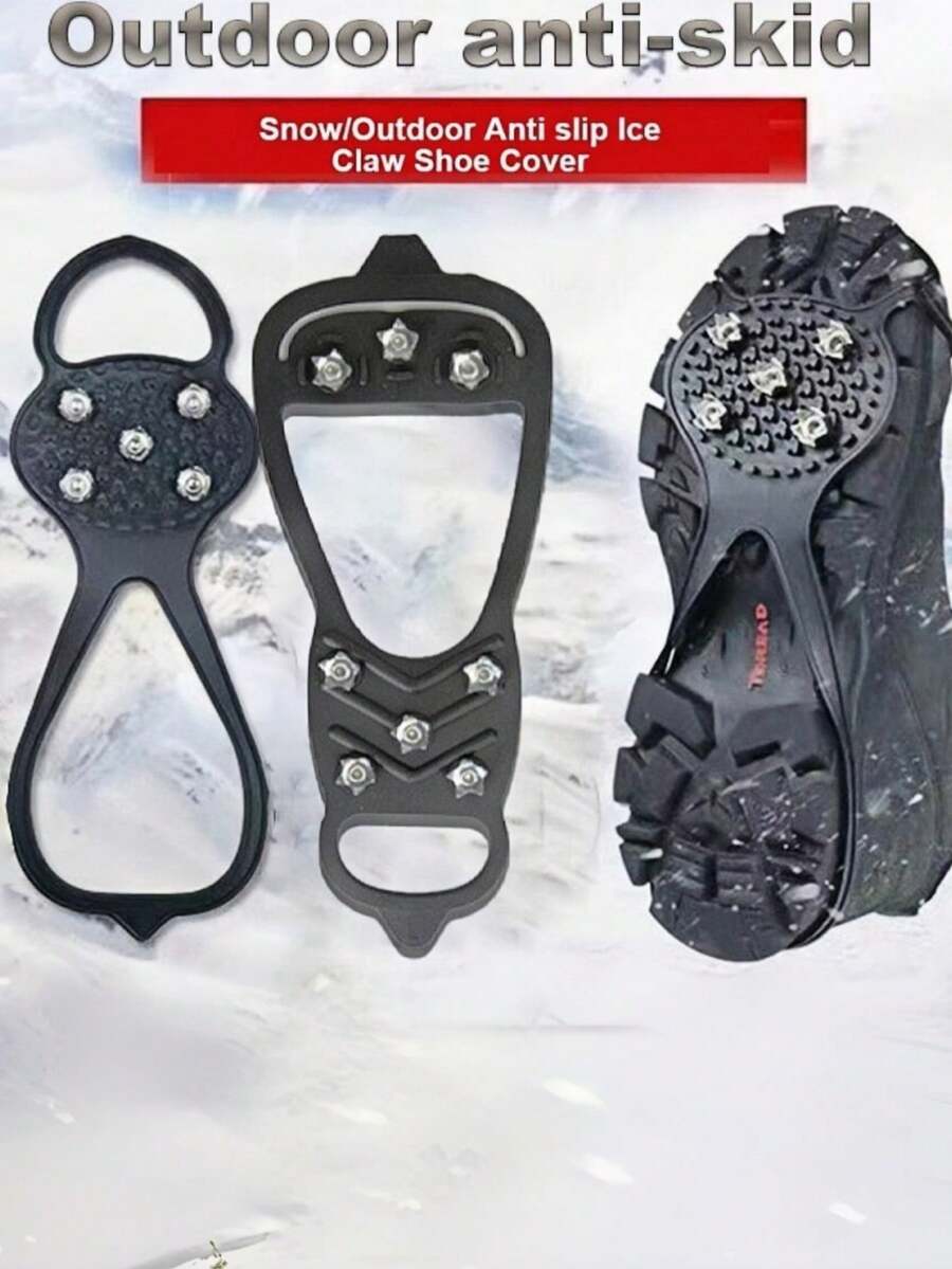 1双户外徒步5/8齿冰爪防滑鞋套，适用于雪地靴，轻便防滑，男女通用，耐用钢钉，适合老年人、徒步旅行者和冰上行走，防止滑倒 - 黑色 - 查看 1
