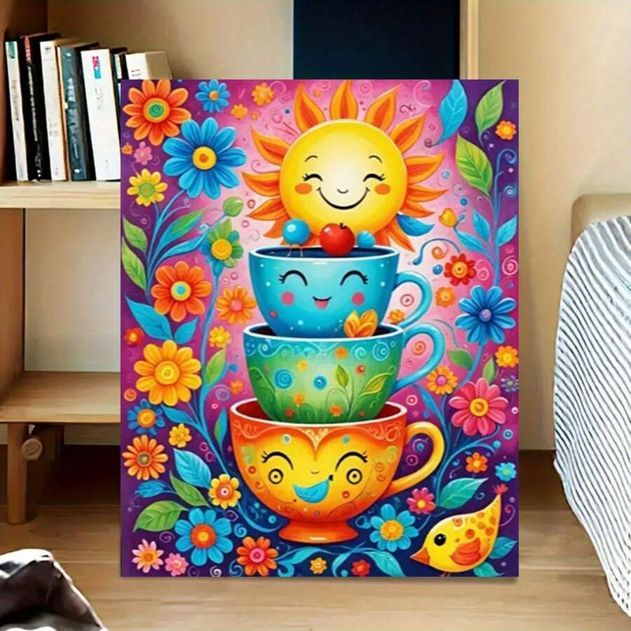 Taza Iluminada por el Sol - Un artículo de decoración de pared enmarcado, una manualidad ideal para el hogar y la decoración de paredes. Producto impreso de alta calidad, una artesanía para decoradores del hogar, decoración de pared en lienzo enmarcado, pinturas coloridas de estilo latinoamericano. - Multicolor - Ver 1