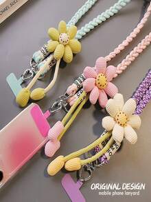 2026 New Year Gift, Diagonal Phone Lanyard, Valentine's Day Bracelet Lanyard, Heart Clasp + Cartoon Sunflower Phone Lanyard, Long Diagonal Style, Can Be Matched With Creative Outdoor Hiking Anti-Lost Chain Small Bee Bag Set, Suitable As Mother's Day, Family Gathering, Friend's Birthday And Holiday Gift. - Multicolor - View 4