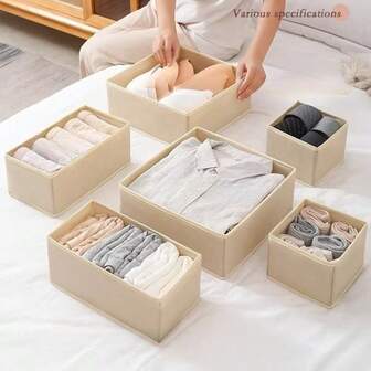 3pcs Foldable Fabric Drawer Storage Boxes, Multi-Functional Underwear & Socks Organizer Boxes, Wardrobe Organizers, Suitable For Closet, Vanity, Drawers, Makeup Organizer Boxes, Elegant Storage Boxes, Desk Drawer Dividers, Can Be Used As Storage Baskets