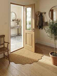 1pc Brown Square Faux Jute Rug, Scratch-Resistant, Washable, Easy To Clean, Ideal For Pet Owners, Suitable For Living Room, Dining Room, Study, Bedroom, And Entryway Decor - Brown Semi-circular Waves - View 3