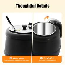 CNCEST 10.5qt Electric Soup Warmer 400w Soup Warmers Commercial Soup Warmer Stainless Steel Food Soup Kettle Warmer Countertop Cheese Warmer For Restaurant, Party, Buffet, Catering - US B Type Plug(110-127V) - View 11