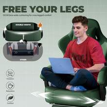 Fabric Gaming Chair, Ergonomic Computer Chair With Footrest And Lumbar Support Height Adjustable Home Office Chair - Green-Faux Leather - 查看 6