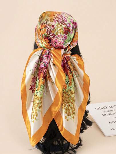 1条90厘米印花围巾/头巾，女士时尚配饰，适合海滩、度假和日常生活，为您的装扮增添亮点。