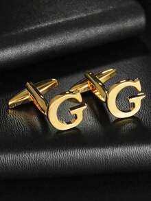 1 Pair A-Z 26 English Letter Stainless Steel Cufflinks, Men's Fashion French Cufflinks, Suitable For Wedding, Birthday, Business, Daily Wear, Gold, Silver, Cross-Border Supply Gold 26 Smooth Metal Stainless Steel Cufflinks Wholesale For Men's Dress Shirts - Yellow Gold - View 9