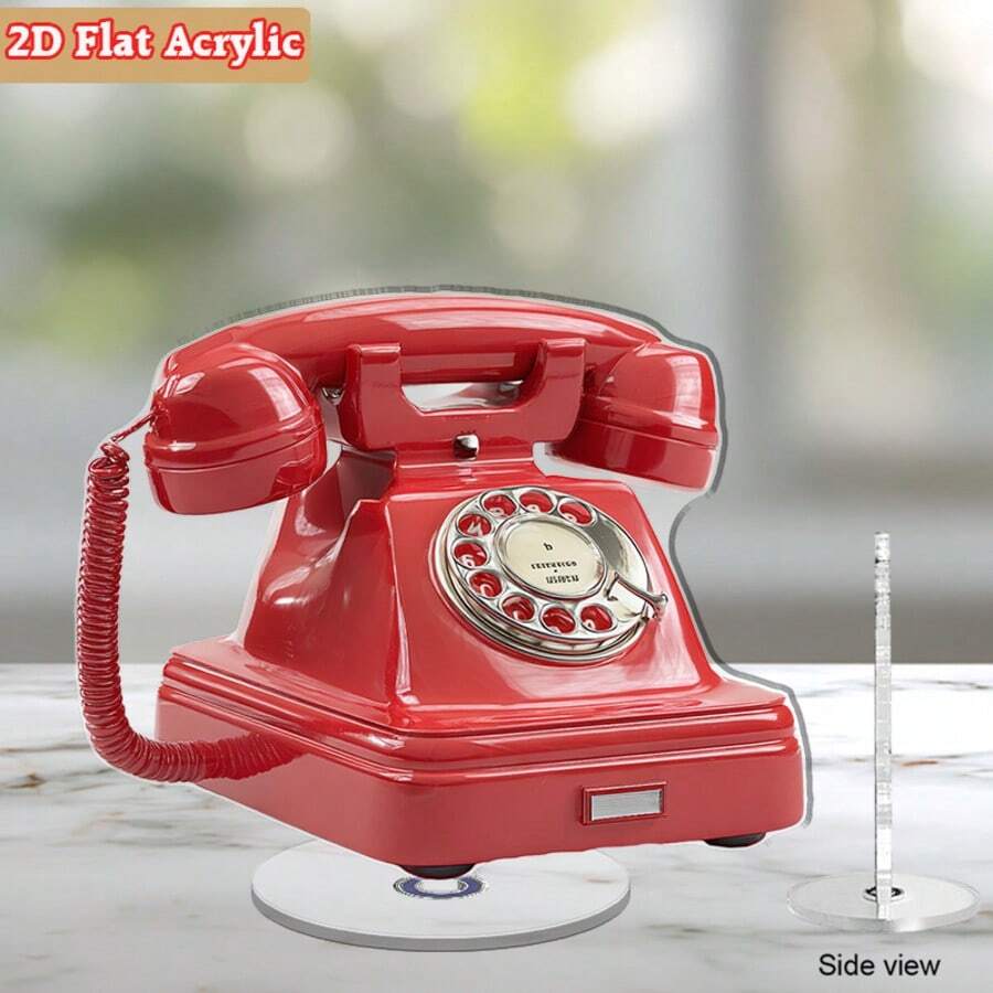 Mô hình điện thoại quay số cổ điển 2D dạng phẳng - Điện thoại quay số để bàn tương tác, màu đỏ tươi, chất liệu acrylic, thích hợp trang trí trong nhà/ngoài trời, phụ kiện tiệc theo chủ đề thập niên 1960/70, trang trí Giáng sinh/Halloween/Lễ Phục sinh (không gọi được thật), mô hình 2D dạng phẳng - Nhiều màu - Xem 1