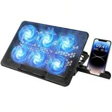 Ventilador para Laptop Base de Refrigeración Ordenador Portátil con 6 Ventiladores Silenciosos Enfriador Laptop de 5 Ángulos Ajustables con Luces LED y 2 Puertos USB para Portatil de 12-19 Pulgadas - como en la foto - Ver 1