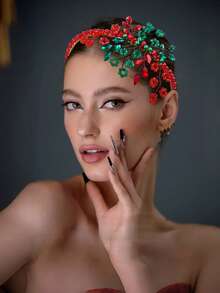 1pc Pearl & Rhinestone Headband, Elegant Crystal Beaded Women Headpiece Suitable For Bride, Wedding, Party, Holiday Gift, Date, Daily Wear, Valentine's Day ,Hair Band ,Diadema ,Hair Hoop - Red - View 2