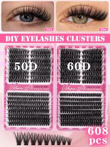 608/544片D型卷翘单根假睫毛套装,包含胶水、定型液、镊子/睫毛夹、睫毛刷,新手友好型DIY假睫毛套装,蓬松浓密自然妆效,家用DIY分段式假睫毛套装,大容量睫毛簇,适用于各种眼妆,经典逼真柔软便携睫毛册 - 彩色 - 查看 22
