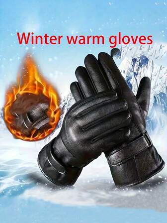 1 Paio di guanti invernali in finta pelle di alta qualità, sensibili al touchscreen, con fodera in pile per il calore, antivento e impermeabili, antiscivolo e durevoli, leggeri e portatili, adatti per uomo e donna, ideali per ciclismo, motociclismo e spostamenti in climi freddi