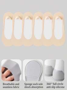 2/3/6 Pairs Women Minimalist Massage Sponge Bottom Boat Socks, Non-Slip & Anti-Foot Pain, Suitable For Shoes, Heels, Spring/Summer/Autumn, Versatile