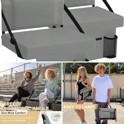 Stadium 2 Pack Bleachers With Back Support, Portable Bleacher Chairs With Back And Cushion