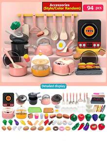 Delightful Pretend Pink Kitchen Toy Set - Cookware, Dishware, Play Food Cutting Toys, Shopping Basket - Perfect Learning Gift For Girls And Boys! (E-Commerce Box Packaging)