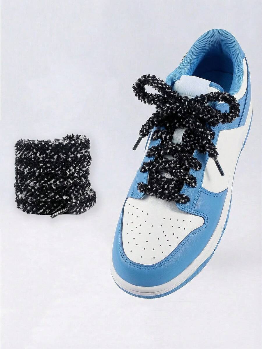 Women's Plush Fuzzy Shoelaces Flat Soft Fluffy Chunky Shoe Laces Thick Strings For Sneakers And Casual Shoes - 黑色 - 查看 1