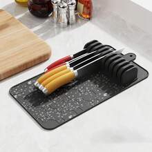 Reposacuchillos ideal para guardar cuchillos de cocina. Portacuchillos tipo cajón, resistente, extraíble y versátil. - Gris - Ver 3