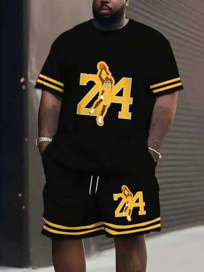 Bộ đồ thể thao nam mùa hè gồm áo thun ngắn tay và quần short, cỡ lớn size 24, kiểu dáng thời trang, năng động, có túi, cạp chun co giãn và dây rút, thích hợp cho chạy bộ, chơi golf, câu cá, bóng rổ, cắm trại, tập gym, bơi lội và đi biển. Thích hợp làm quà tặng cho chồng và bạn trai.