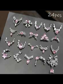 10/24/48颗3D立体优雅银色鹿角、蝴蝶结、星星、蝴蝶结美甲装饰，闪亮白色水晶水钻奢华弧形美甲饰品，合金DIY美甲宝石，适用于亚克力美甲贴纸、手机壳、鞋子、衣服、包包、美甲用品等。 - 彩色 - 查看 38