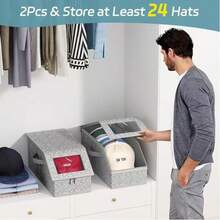 1 PCS Stackable Hat Storage For Baseball Caps, Holds Up To 24 Caps Hat Organizer For Closet, Sturdy Snapback Boxes For Men With Cardboard, Grey - 灰色 - 查看 2