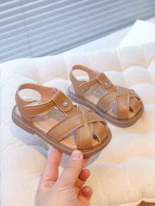 1 Pair Soft Non-Slip Open Toe Criss-Cross Thick Sole Fashion Sandals, Suitable For Community Outings During National Day - Khaki - View 4