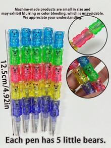 60pcs/12boxes Stackable Bear Pencils, Plastic Bear Pencils, 5-In-1 Stackable Colored Pencils, Baby Shower Birthday Party Supplies, Gift Bag Filler, Bear Themed Party Favors, School Supplies, Fun Stationery, Loved By Boys And Girls - Multicolor - View 4