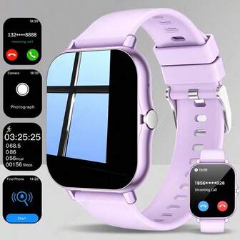 Full Touch Smart Watch, Ideal Gift For New Year, Valentine's Day, Easter And Christmas. Supports Wireless Calling, Pedometer, Music Control And Fitness Functions, Compatible With Android/IOS Phones, 180mAh Battery.