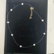 1条复古隐形珍珠颈链，鱼线仿珍珠气质短项链，40+4厘米