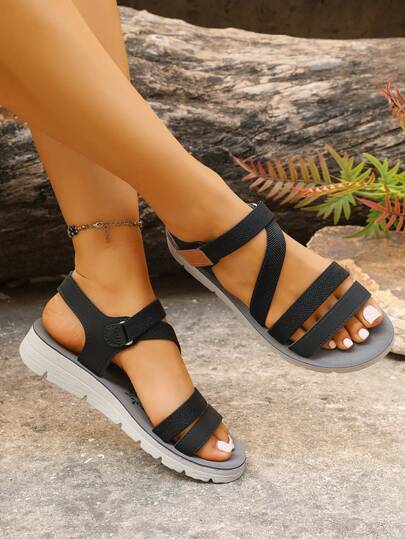Teens' Sports Sandals, Fashion Summer New Sports Style Strap Sandals, Lightweight Hook And Loop Beach Sandals