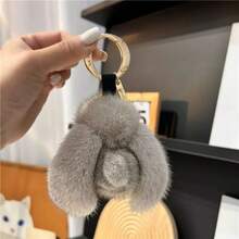 1pc Unique Large Eared Rabbit Keychain Hand Woven Hanging Rope Accessory, Suitable For Bags, Backpacks, Car Keys, Etc., Suitable For Winter Use - Dark Grey - View 7