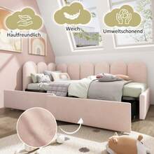 Polsterbett Einzelbett Mit Schubladen Stauraumbett Samt Daybett Tagesbett Schlafsofa 90x200cm Mit Lattenrost Jugendbett Und Erwachsene Kinderbett,Rosa(Ohne Matratze) - Pink - View 4