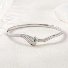 1pc 18K Gold Plated Copper Snake Rhinestone Bracelet, Snake Wrap Design, Suitable For Daily Wear And Holiday Party Gifts - Multicolor - View 10