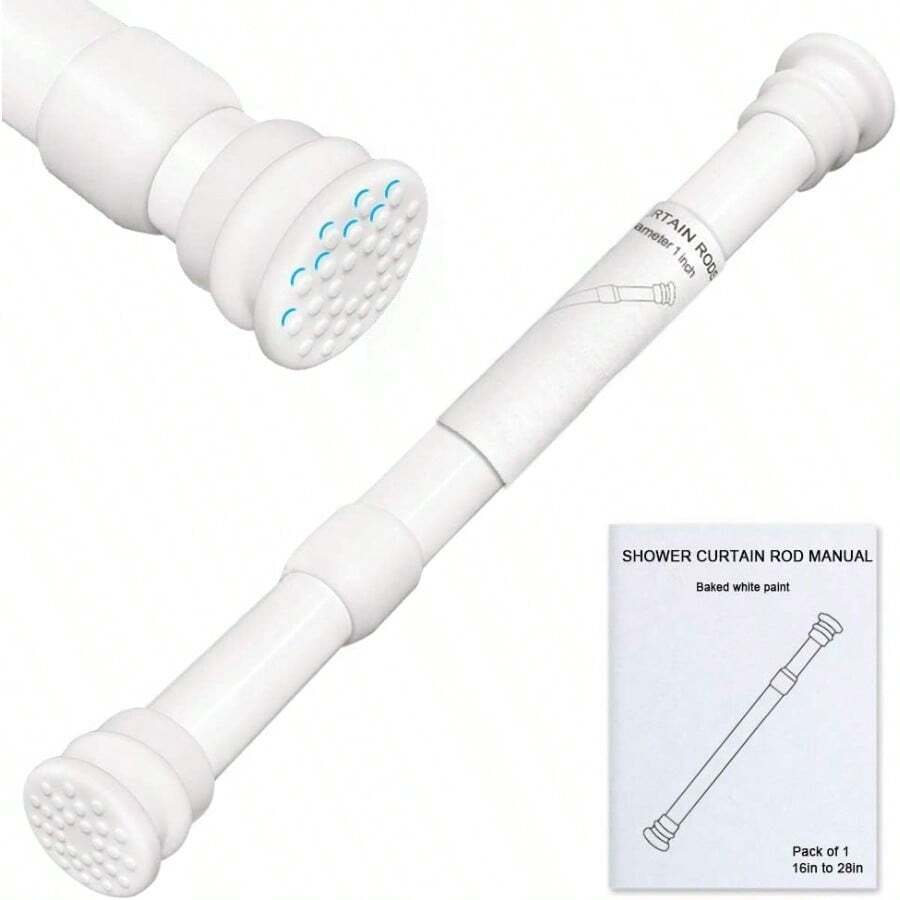 Small Tension Rods 16 to 28 inch Adjustable Shower Spring Tension Rod Short for Windows Closet Curtain Doorway Upgrade Diameter 1 inch White - Blanco - Ver 1