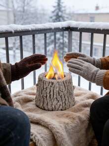 1个便携式桌面壁炉，混凝土树皮纹理设计，适用于户外野餐、烧烤、露营、家居装饰，无烟加热火盆，坚固耐用，适合露营烹饪。